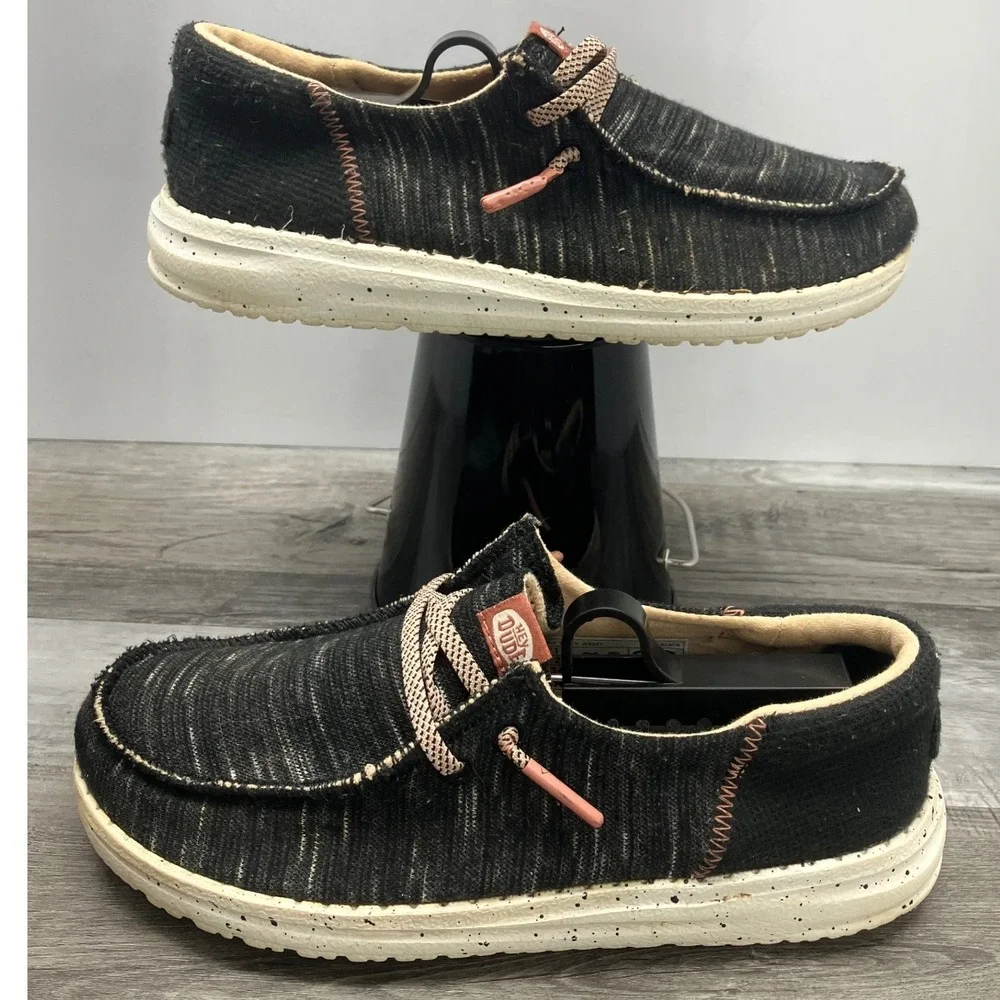 Hey Dude Wendy Youth Jersey Black Grey Marled Slip On Loafers Size 2 40451-001